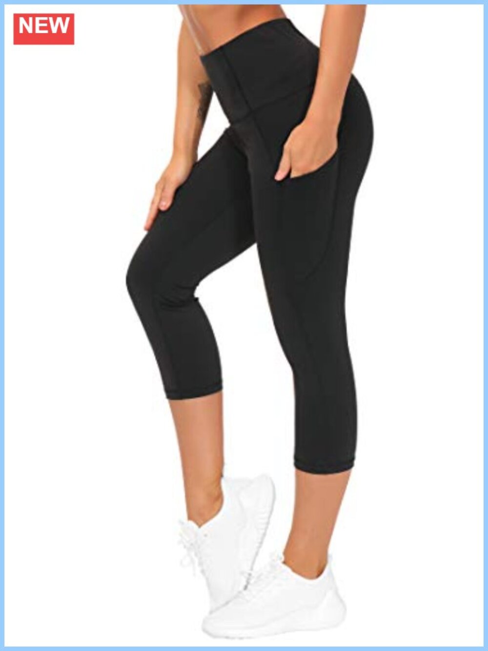 High Waist Capri Yoga Pants with Side Pockets, Nylon Workout Leggings